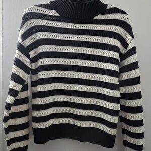 Time and Tru Black and White Striped Sweater